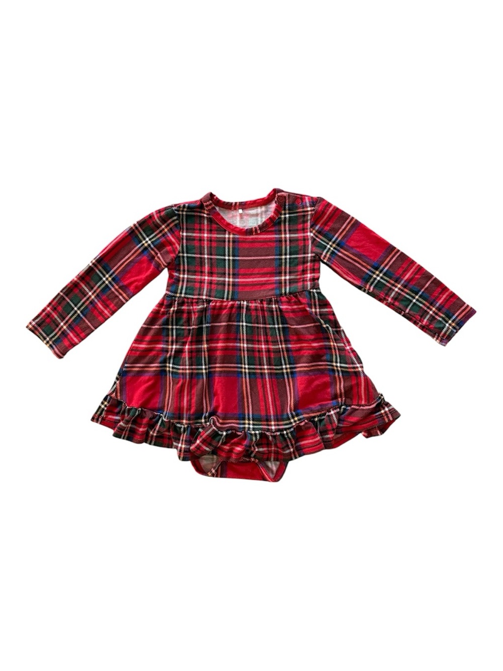 Posh Peanut Bamboo Red Plaid Long Sleeve Baby Holiday Christmas Dress w/ Ruffle